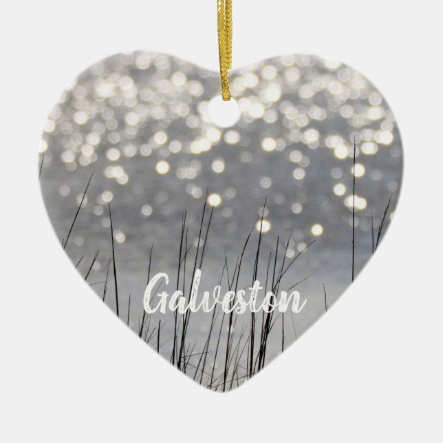 Galveston Wetland Grass Twinkling Sea Ceramic Ornament (Front)