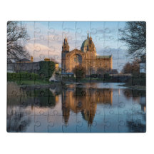 Galway cathedral reflected in water in Ireland