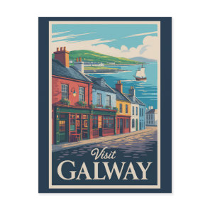 Galway Ireland Illustration Travel Art Vintage Postcard