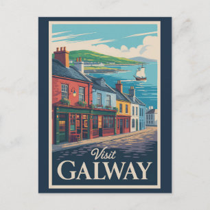 Galway Ireland Illustration Travel Art Vintage Postcard