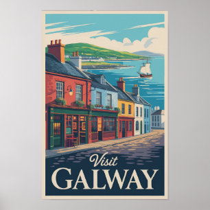 Galway Ireland Illustration Travel Art Vintage Poster