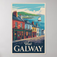 Galway Ireland Illustration Travel Art Vintage
