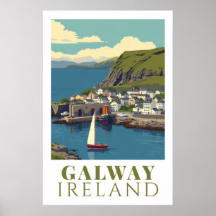 Galway Ireland Vintage Harbour Travel Art Poster