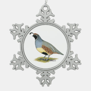 Gambel's Desert Quail Snowflake Pewter Christmas Ornament