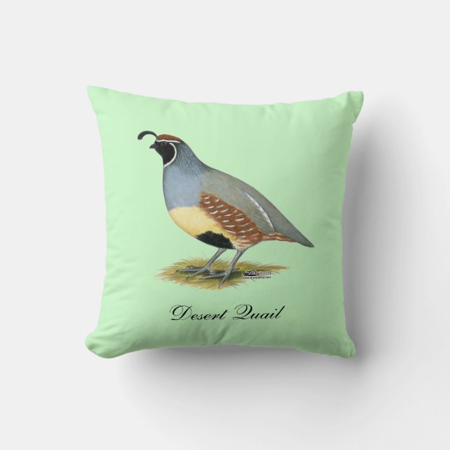Gambel's Desert Quail Throw Pillow (Front)