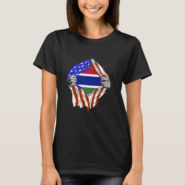 Gambia Flag America Chest Gambian Pride Gambian Ro T-Shirt (Front)