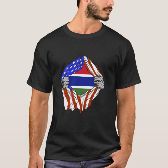 Gambia Flag America Chest Gambian Pride Gambian Ro T-Shirt (Front)