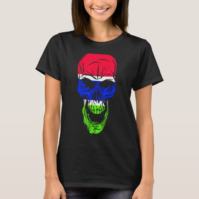 Gambia Flag Colours Skull T-Shirt (Front)