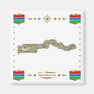 Gambia Map + Flags Magnet