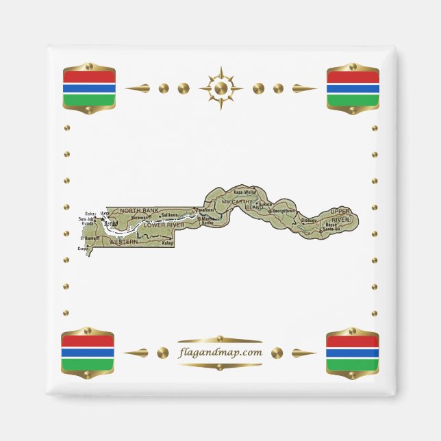 Gambia Map + Flags Magnet (Front)