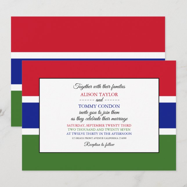 Gambian Flag, Flag of The Gambia Wedding Invitation (Front/Back)
