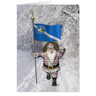 Gambler Santa Claus With Ensign Of Las Vegas Cards