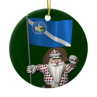 Gambler Santa Claus With Ensign Of Las Vegas Ceramic Ornament