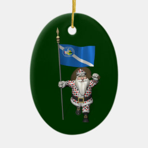 Gambler Santa Claus With Ensign Of Las Vegas Ceramic Ornament