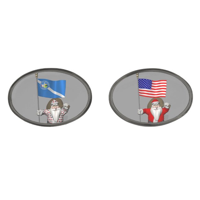 Gambler Santa Claus With Ensign Of Las Vegas Cufflinks (Front)