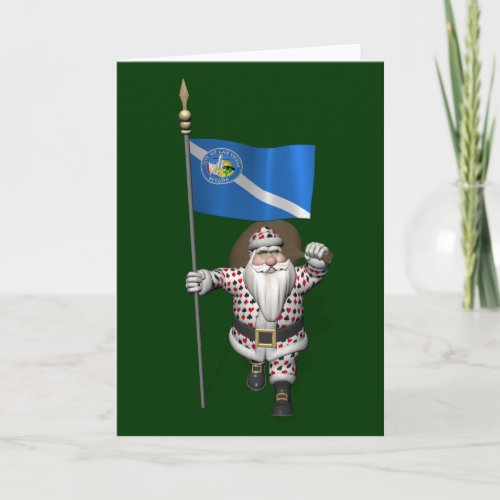 Gambler Santa Claus With Ensign Of Las Vegas Holiday Card