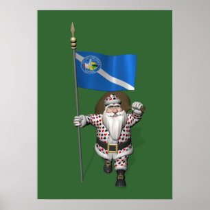 Gambler Santa Claus With Ensign Of Las Vegas Poster