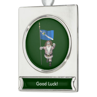 Gambler Santa Claus With Ensign Of Las Vegas Silver Plated Banner Ornament