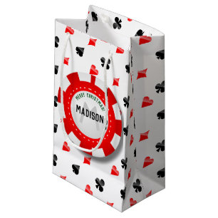 Gambler's Christmas Monogrammed Poker Chip Small Gift Bag