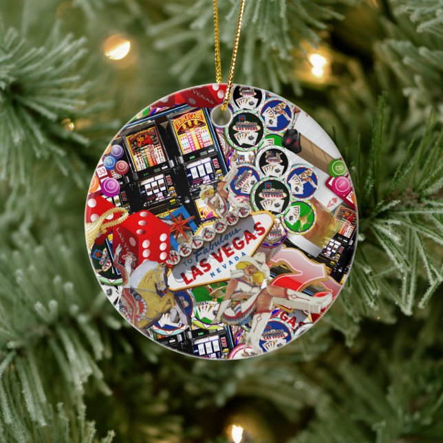 Gamblers Delight - Las Vegas Icons Background Ceramic Ornament (Tree)