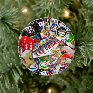 Gamblers Delight - Las Vegas Icons Background Ceramic Ornament