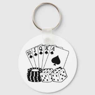 Gambling Casino Cards Dice Poker Chips Art Keychain