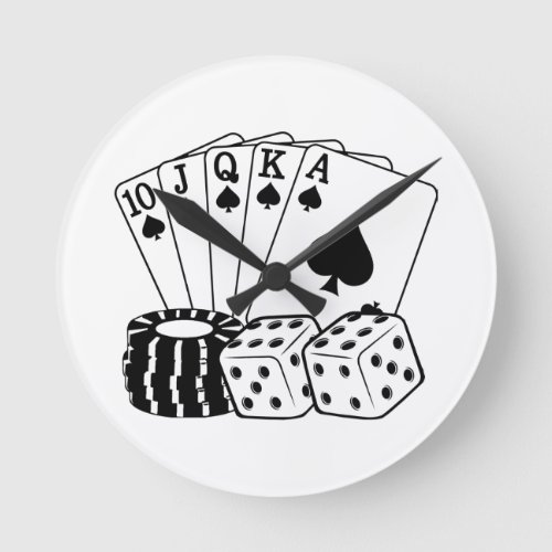 Gambling Casino Cards Dice Poker Chips Art  Round Clock