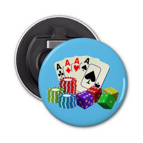 Gambling Casino Dice Poker chips Cards art Bottle Opener