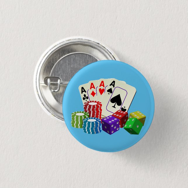 Gambling Casino Dice Poker chips Cards art  Button (Front & Back)