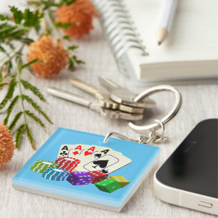 Gambling Casino Dice Poker chips Cards art Keychain
