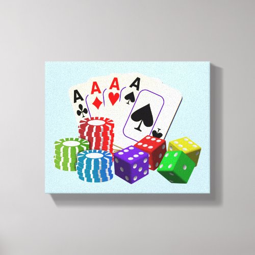Gambling Casino Dice Poker chips playing Cards  Canvas Print