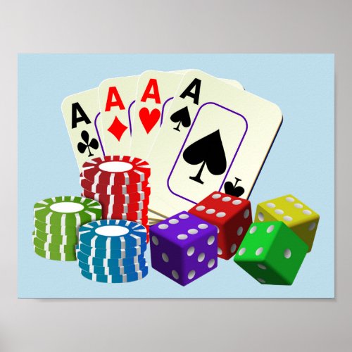 Gambling Casino Dice Poker chips playing  Cards  Poster