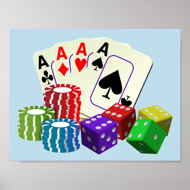 Gambling Casino Dice, Poker chips, playing  Cards  Poster (Front)