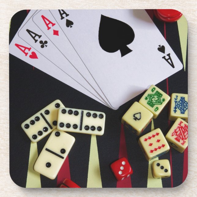 Gambling casino gaming pieces beverage coaster (Front)