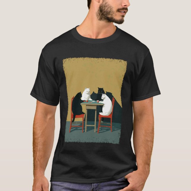 Gambling Cats Playing Poker T-Shirt (Front)