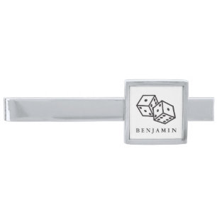 Gambling Club Personalized Name Silver Finish Tie Bar