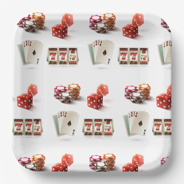 Gambling Dice Cards Poker Paper Plates (Front)