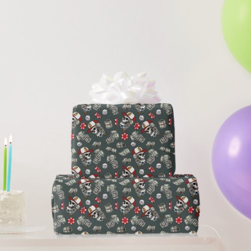 Gambling Dice Poker Chips Skull Pattern Wrapping Paper