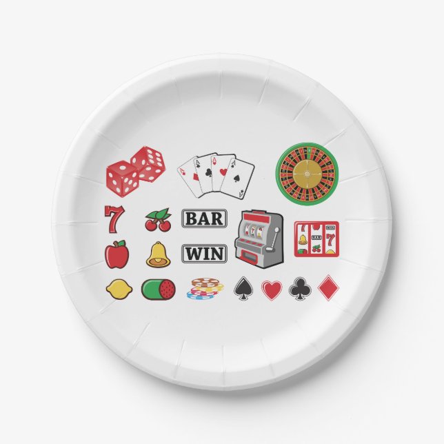 Gambling Elements Casino Games Paper Plates (Front)