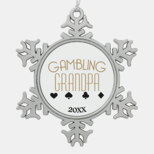 Gambling Grandpa Snowflake Pewter Christmas Ornament