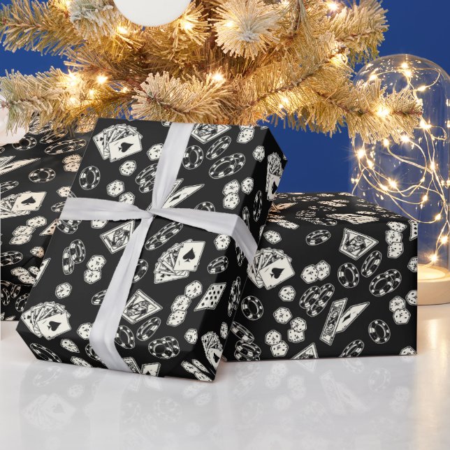 Gambling Poker Straight Flush Cards Dice Wrapping Paper (Holidays)