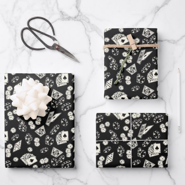 Gambling Poker Straight Flush Cards Dice Wrapping Paper Sheets (Front)