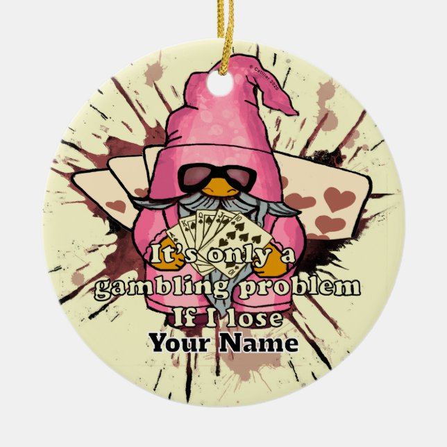 Gambling problem gnome ceramic ornament (Front)