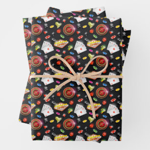 Gambling Roulette Dice Vegas Poker Chips Cards Wrapping Paper Sheets
