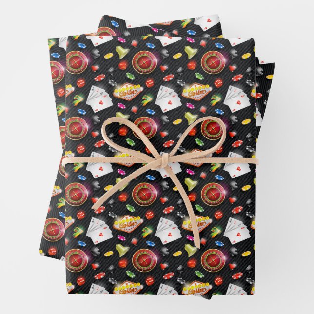 Gambling Roulette Dice Vegas Poker Chips Cards  Wrapping Paper Sheets (In situ)