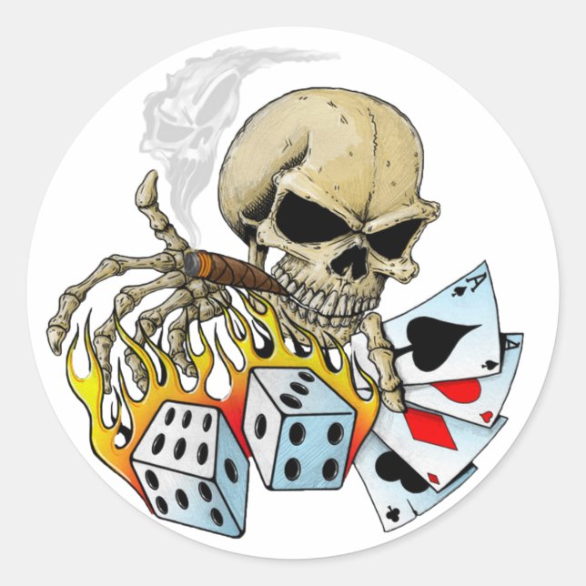 Gambling Skull Classic Round Sticker (Front)
