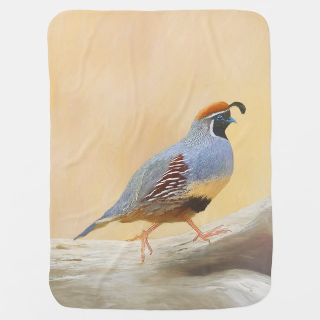 Gambrel's Quail Painting Original Bird Art Baby Blanket (Front)