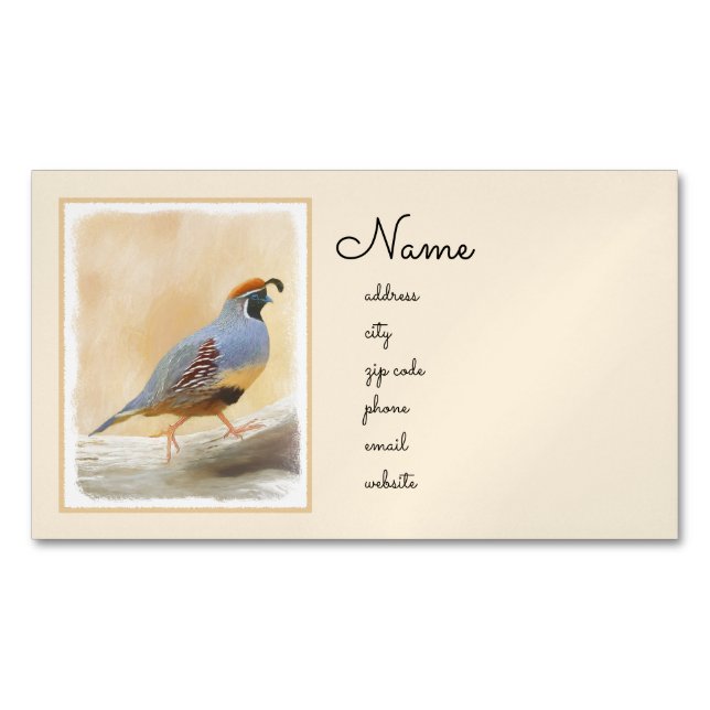 Gambrel's Quail Painting Original Bird Art Business Card Magnet (Front)
