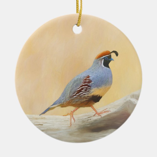 Gambrel's Quail Painting Original Bird Art Ceramic Ornament (Front)