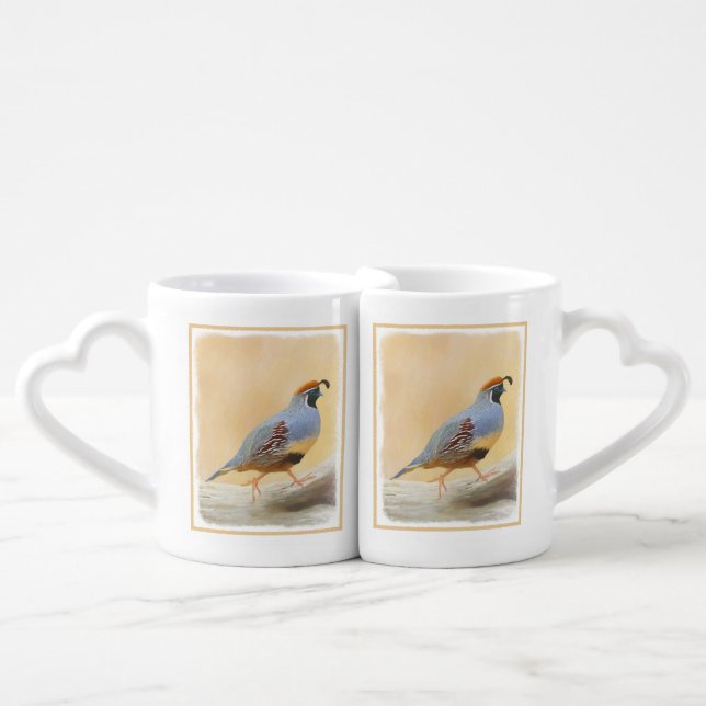 Gambrel's Quail Painting Original Bird Art Coffee Mug Set (Front Nesting)